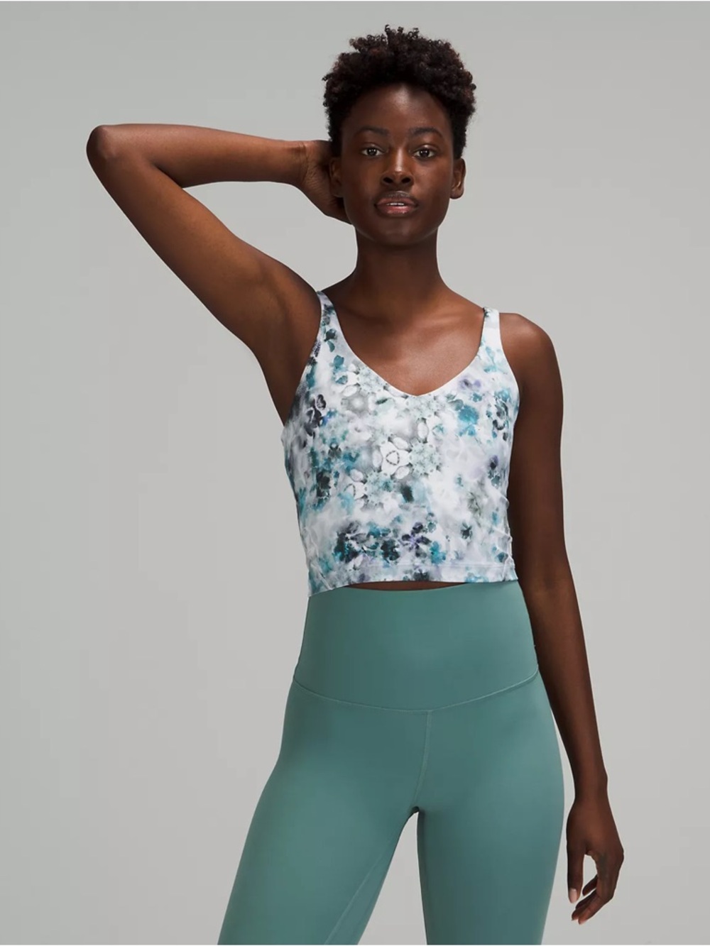 lululemon athletica Marble Print Cropped V-Neck Align Tank in Teal and White